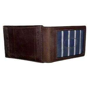 ⭐️HP⭐️ Mens Nautica brown leather magnetic bifold card wallet VGUC